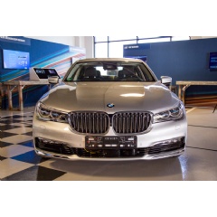BMW displays 1 of the first highly automated vehicles that were announced by BMW, Intel and Mobileye during a one-day autonomous driving workshop on May 3, 2017, at Intels Silicon Valley Center for Autonomous Driving in San Jose, CA (Credit: Intel)