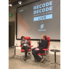 Recode Decode host Kara Swisher, left, interviews Ubers Frances Frei