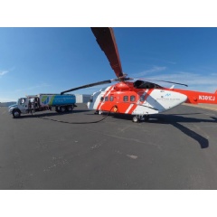 The S-92 aircraft, operated by Milestone Aviation, fuels up on biofuel.