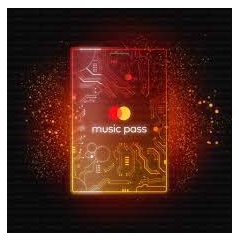 Circuit board bursting with red, orange and yellow colors with the words Music Pass overlayed beneath the Mastercard symbol on a black background.