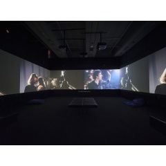 Leonard Cohen: Everybody Knows, December 7, 2022 - April 10, 2023. Art Gallery of Ontario. Artwork: George Fok. Passing Through, 2017. Single-screen film installation, 116.1 m2 requires 3 equal walls of 30-32 feet each. (see complete caption below)