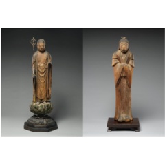 Left: Intan (Japanese, active 13th century). The Bodhisattva Jizō (Kshitigarbha). Kamakura period (11851333), dated 1291. (see complete caption below)