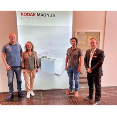 The Sandler team - Managing Director Hannes Sandler, Authorized Signatory Karin Sandler, Technical Manager Maximilian Demczuk - with Mario Klossner, Kodak Print Solutions Sales Specialist in EAMER.