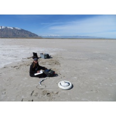 Great Salt Lake, Utah.  Soren Brothers;
Fieldwork gas sampling,  Soren Brothers