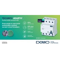 The SENTRON 5SV3 residual current circuit breaker (RCCB), type A/AC is the first Siemens product using TECHNYL 4EARTH from DOMO Chemicals, a high-performance polyamide made from 50% recycled nylon. (see complete caption below)