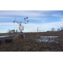 Eddy covariance tower measuring wintertime fluxes of carbon dioxide and water over a rice field in Arkansas. The system helps measure the rate of decay of the litter stubble left on the field after harvest. Photo credit Benjamin Runkle.