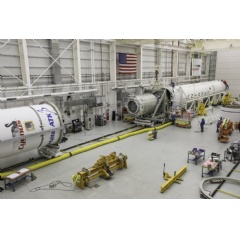 Orbital ATKs Antares rocket for the CRS-8 mission is being integrated in the Horizontal Integration Facility at NASAs Wallops Flight Facility. Launch is scheduled for 7:37 a.m. EST , Saturday, Nov. 11, 2017.