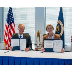 NASA Administrator Bill Nelson and USAID Administrator Samantha Power participate in a NASA-USAID Memorandum of Understanding (MoU) signing ceremony at the Mary W. Jackson NASA Headquarters building in Washington.
Credits: NASA/Keegan Barber