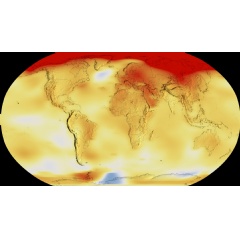 This NASA visualization shows global temperature anomaly (changes from an average) data from 2017 to 2021. Higher-than-normal temperatures are shown in red, and lower-than-normal are shown in blue.

Credit: NASA