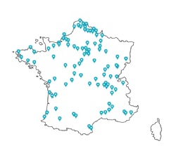 Map of Carrefour Energies first 100 charging stations