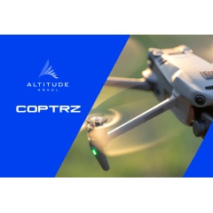 Drone flying with Altitude Angel and Coptrz logos