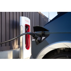 A 2024 IONIQ 5 is connected via NACS adapter to a Tesla Supercharger in Santa Monica, Calif. on Dec. 16, 2024.