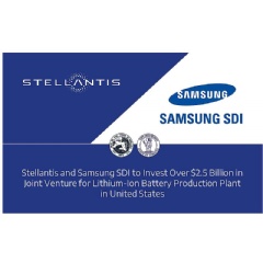 Stellantis N.V. and Samsung SDI announced that they have executed binding, definitive agreements to establish an electric-vehicle battery manufacturing facility in Kokomo, Indiana.