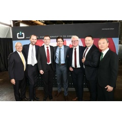 (from left) Vic Fedeli, Ontarios Minister of Economic Development, Job Creation and Trade, Kai-Alexander Mller, CFO PowerCo SE, Sebastian Wolf, COO PowerCo SE, Justin Trudeau, (see complete caption below)