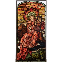 SIR EDWARD BURNE-JONES (1833-1898)
Sol, An Important Window
circa 1878
for William Morris & Co, leaded and enameled stained glass
44 1/4in x 21 1/4in (112.5cm x 54cm)
(See complete caption below)