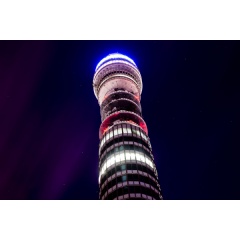 Image from underneath the BT Tower at night. Photo: BT Group