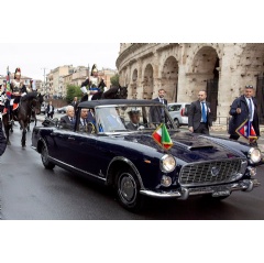 The President of the Italian Republic on board of the Presidential Lancia Flaminia at the June 2nd ceremony