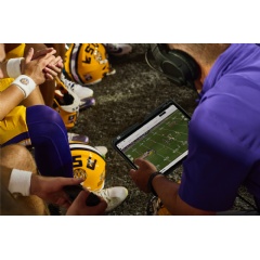 Thanks to the new glare-reducing nano-texture glass on iPad Pro with M4, LSU coaching staff and players were able to review crisp, in-game video during their October matchup with Ole Miss at Tiger Stadium.