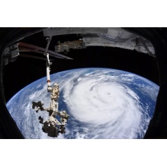 Hurricane Ida, as seen from the International Space Station. NASA-developed technology onboard MuSat2 will help supply the U.S. Air Force with critical data for producing reliable weather forecasts. NASA