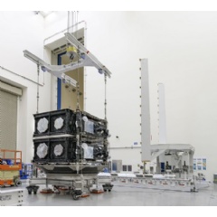 Boeing team members prepare the seventh and eighth O3b mPOWER satellites for shipment to Cape Canaveral, Florida for launch to medium Earth orbit (MEO). (Boeing photo by Sally Ariste)